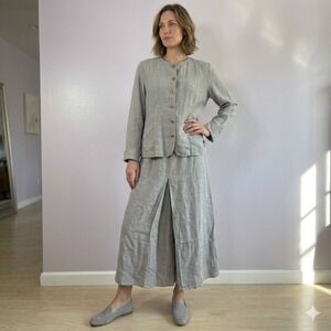 FLAX Jeanne Engelheart 100% Linen 2 Piece Top‎ Skirt Set Size M Lagenlook Boho